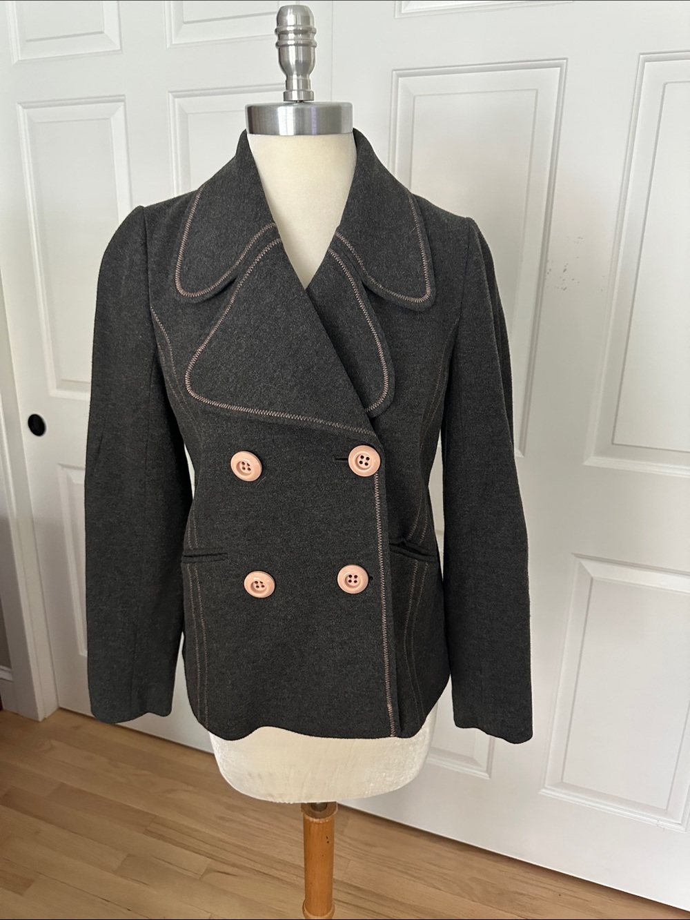 Women’s ett:twe by Anthropologie Pea Coat with Contrast Stitching, Size 2